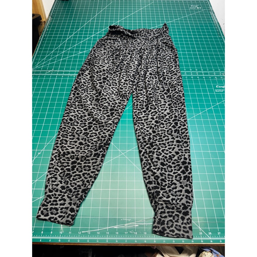 Gray Leopard Print Joggers Women S/M Animal Print Lounge Pants Tapered Cuffs